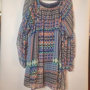 New Directions Sz XL geo print off-the-shoulder gypsy sleeve midi dress